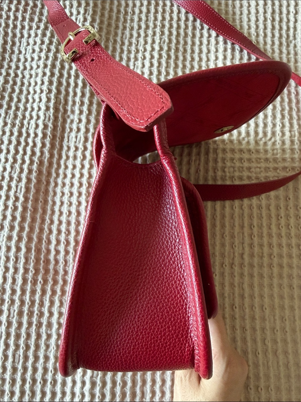 Longchamp Deep Red Pebbled Leather Crossbody Bag - Picture 5 of 10